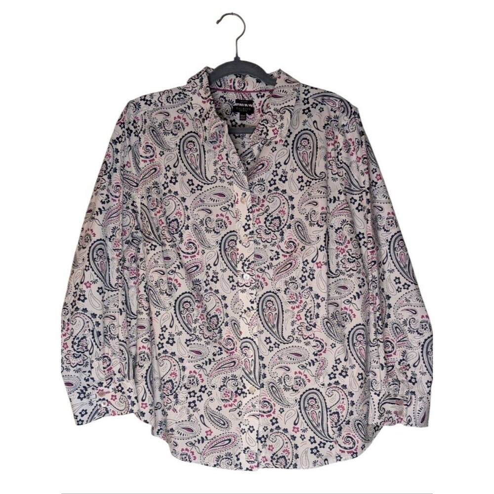 Talbots button-down shirt non-iron paisley print long sleeve size 18WP office